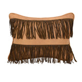 Double Row Fringe Throw Pillow, Tan Faux Leather
