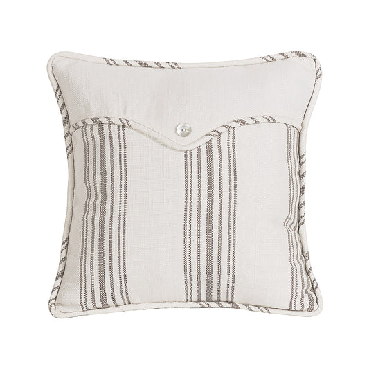 Gramercy Weave Envelope Pillow w/ Stripe & Pearlized Button, 18x18