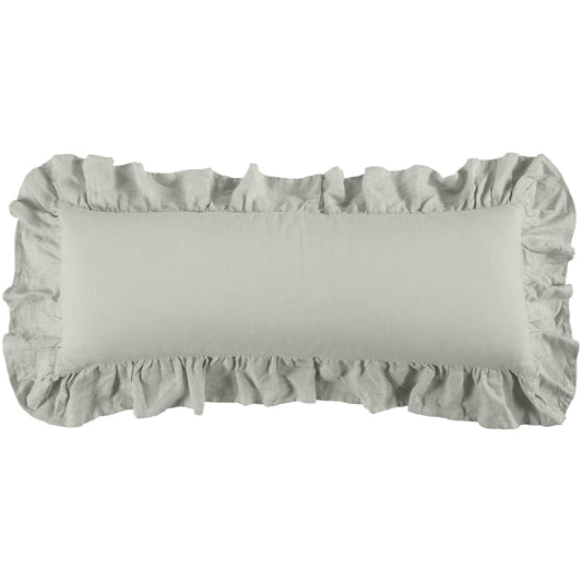 Washed Linen Ruffled Lumbar Pillow, Light Gray & Navy