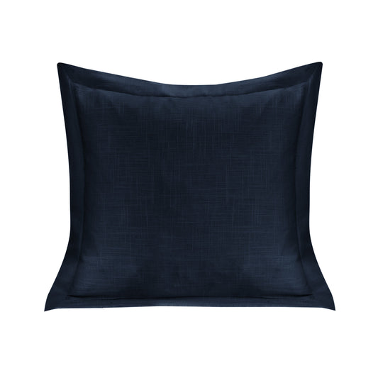 Single Flanged Washed Linen Pillow, Light Gray & Navy