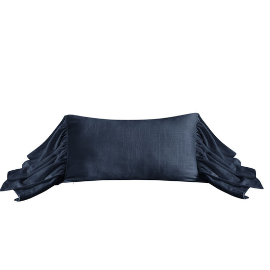 Washed Linen Long Ruffled Pillow, Light Gray & Navy