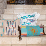 Turquoise Embroidered "Thunderbird Lodge" Pillow