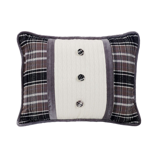 Whistler Velvet Oblong Pillow, Black, Gray & Cream Plaid, 16x21