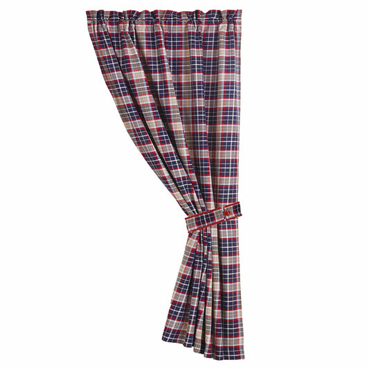 Blue plaid curtain with tieback