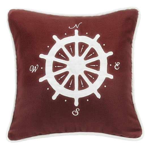 Liberty Dark Red Throw Pillow w/ White Linen Compass