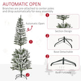 HOMCOM 6ft Unlit Snow-Flocked Slim Pine Artificial Christmas Tree with Realistic Branches and 394 Tips