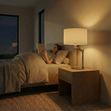 Horizon Brushed Nickel Table Lamp with On/Off Switch Curved Metal Base Linen Shade