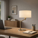 Horizon Brushed Nickel Table Lamp with On/Off Switch Curved Metal Base Linen Shade