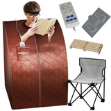 1-Person Indoor PP Plastic 1050 Watt Portable Infrared Home Sauna with Digital Controller and Foldable Chair, Brown