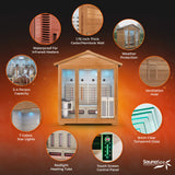 4-Person Infrared and Electric Heater Outdoor Red Cedar and Hemlock Wood Sauna with Wet/Dry Use, Touch Pad Controller