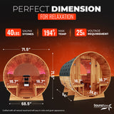 4-6 Person Electric Rock Heater Outdoor Barrel Panoramic Cedar Sauna with 1-Person Blue Cold Plunge & Built-in Chiller