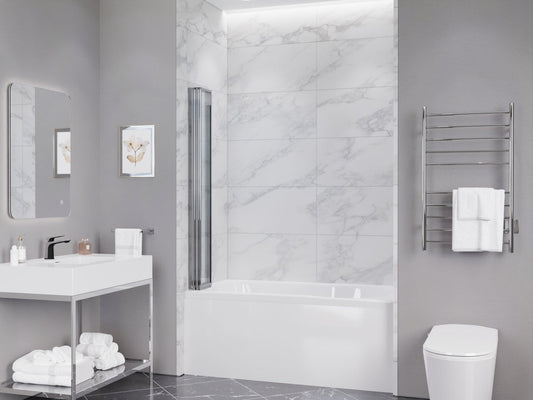 Accordion Style 33 in. x 55 in. H Sliding Framed Shower Door with Tempered Clear Glass
