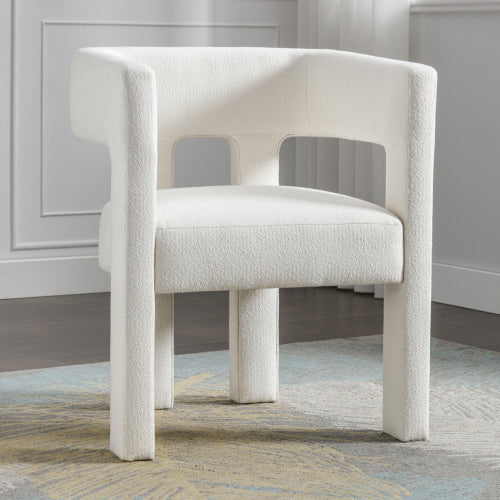 Contemporary Fabric Boucle Accent Chair with Solid Wood Frame and Plush Design, Comfortable Chair for Dining Room, Living Room, Beige