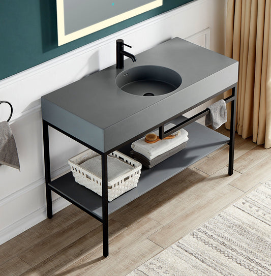 Siena 48 in. Console Sink in Matte Black with Matte Grey Counter Top