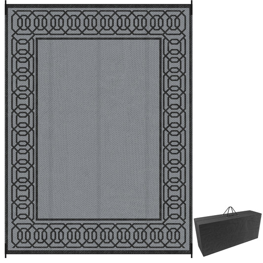 Outsunny 9' x 12' RV Mat, Outdoor Patio Rug / Large Camping Carpet with Carrying Bag, Waterproof Plastic Straw, Design for Backyard