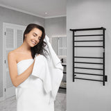ANZZI Eve Series 8-Bar Towel Warmer (23.6" W x 39" H) with Top Shelf, Digital Control, Dual Installation, Rhino Alloy Certified Stainless Steel