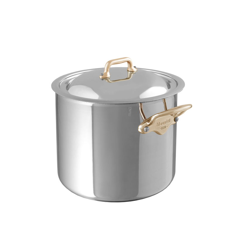 Mauviel M'COOK B 5-Ply Stockpot With Lid, Brass Handles, 9.7-Qt