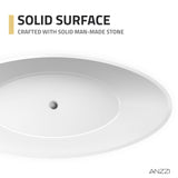Ala Series 74 in. x 34 in. Flat Bottom Solid Surface Freestanding Soaking Bathtub with Center Drain in Matte White
