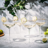 Gold Rim Glasses 7 oz, Set of 4 Gold Rim Classic Manhattan Glasses (Ribbed)
