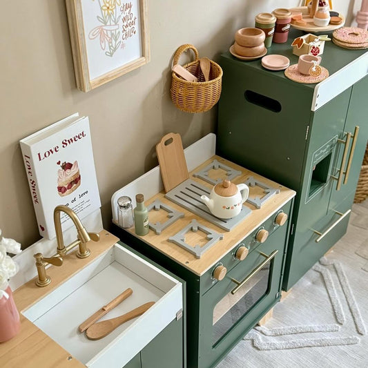 ROBUD Wooden 3 Pieces Kids Kitchen Playset -  Vintage Green