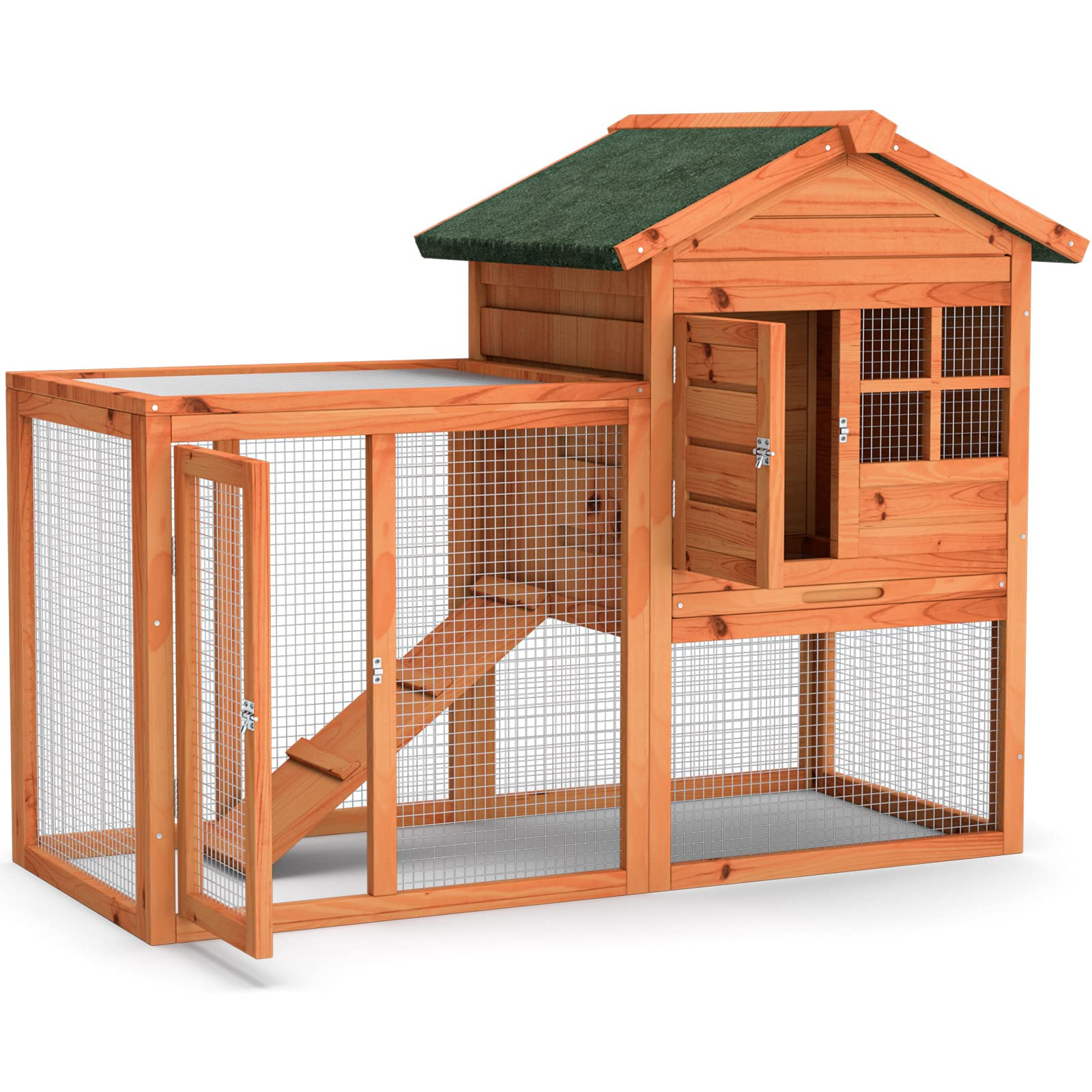 Tangkula Wood Rabbit Hutch, Outdoor Indoor Bunny Cage with Run