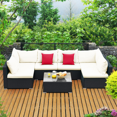 Tangkula 7 Piece Patio Furniture Set, Outdoor Sectional Sofa w/Pillows and Cushions