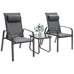 3 Piece Outdoor Bistro Set, Patio Stackable Chairs with Adjustable & Folding Backrest