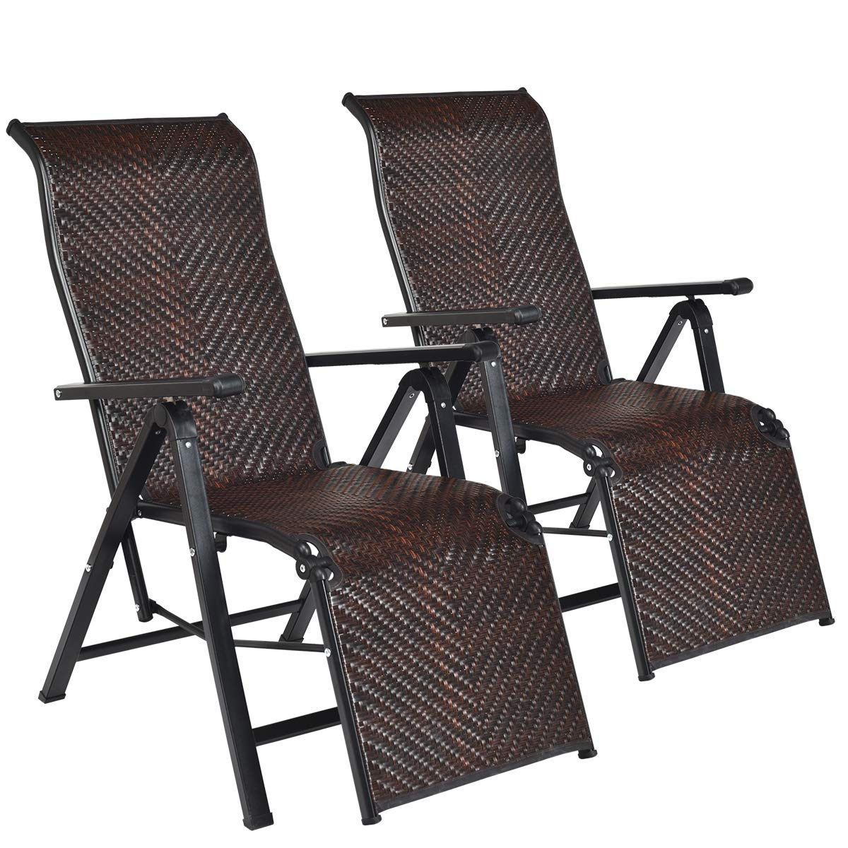 Tangkula Patio Rattan Folding Chair, Outdoor Wicker Portable Camping Chair with Widened Armrest