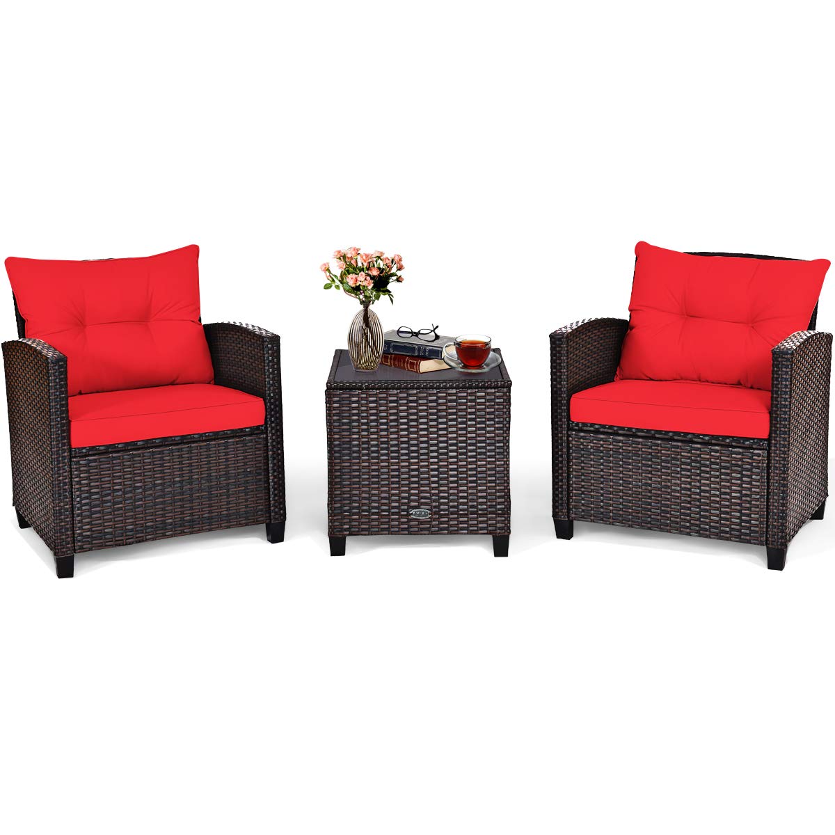 Tangkula 3 Pieces Patio Furniture Set, PE Rattan Wicker 3 Pcs Outdoor Sofa Set