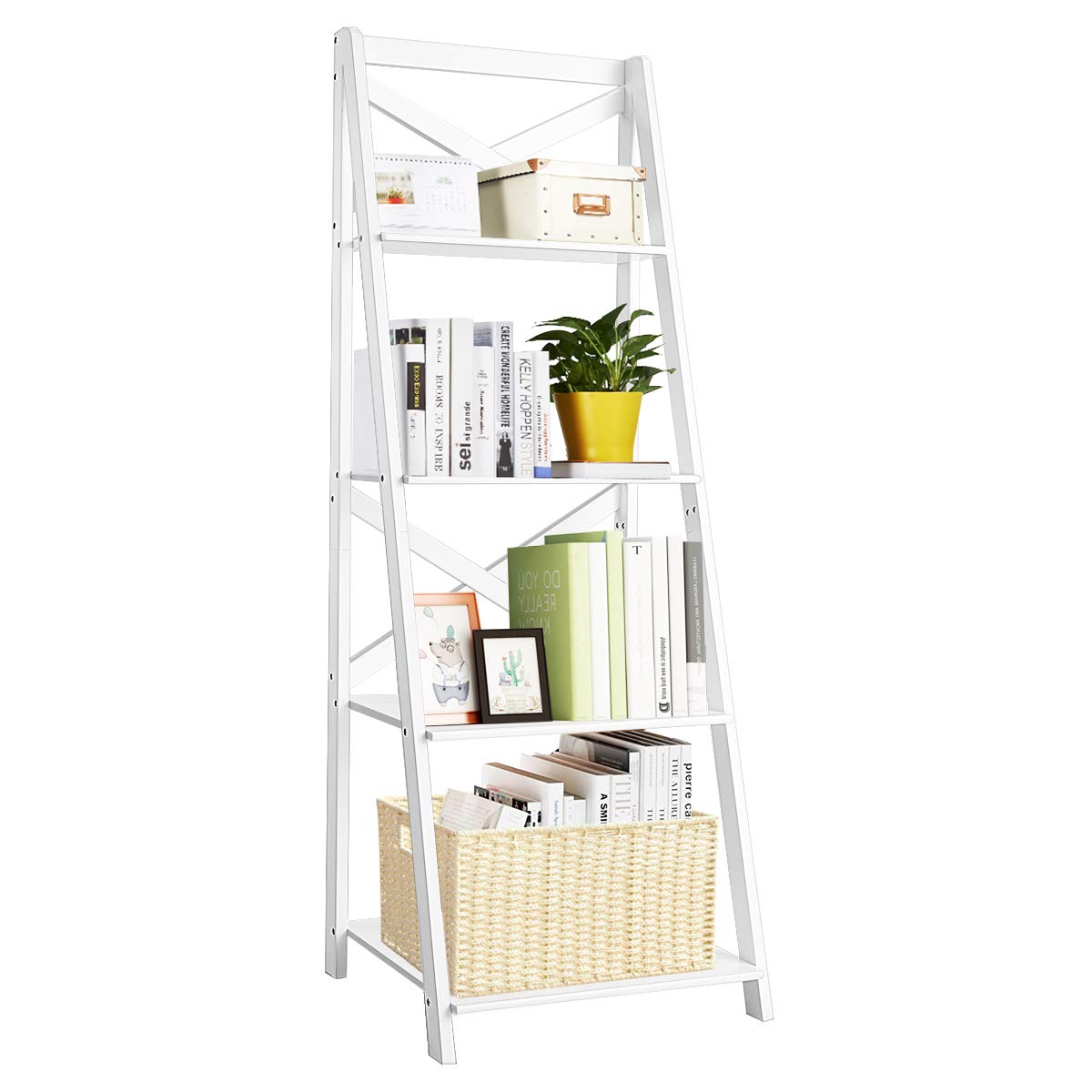 Tangkula 4-Tier Ladder Shelf Bookcase