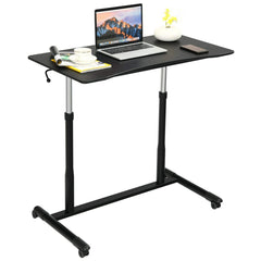 Tangkula Mobile Computer Desk with Steel Frame, Small Height Adjustable Rolling Compact Stand Up Desk on Wheels