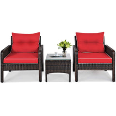 Tangkula 3 Piece Outdoor Patio Furniture Set, Wicker Chairs Set with Glass Top Coffee Table