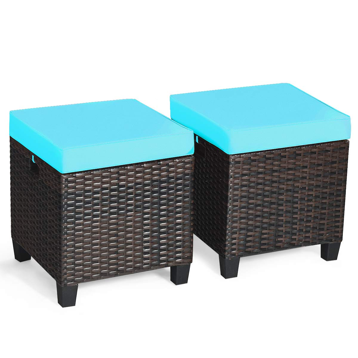 Tangkula 2 Pieces Outdoor Patio Ottoman, All Weather Rattan Wicker Ottoman Seat