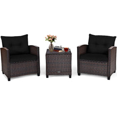 Tangkula 3 Pieces Patio Furniture Set, PE Rattan Wicker 3 Pcs Outdoor Sofa Set