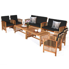 Tangkula Outdoo Wood Sofa Set w/Water Resistant Cushions, Padded Patio Seating Chat Set