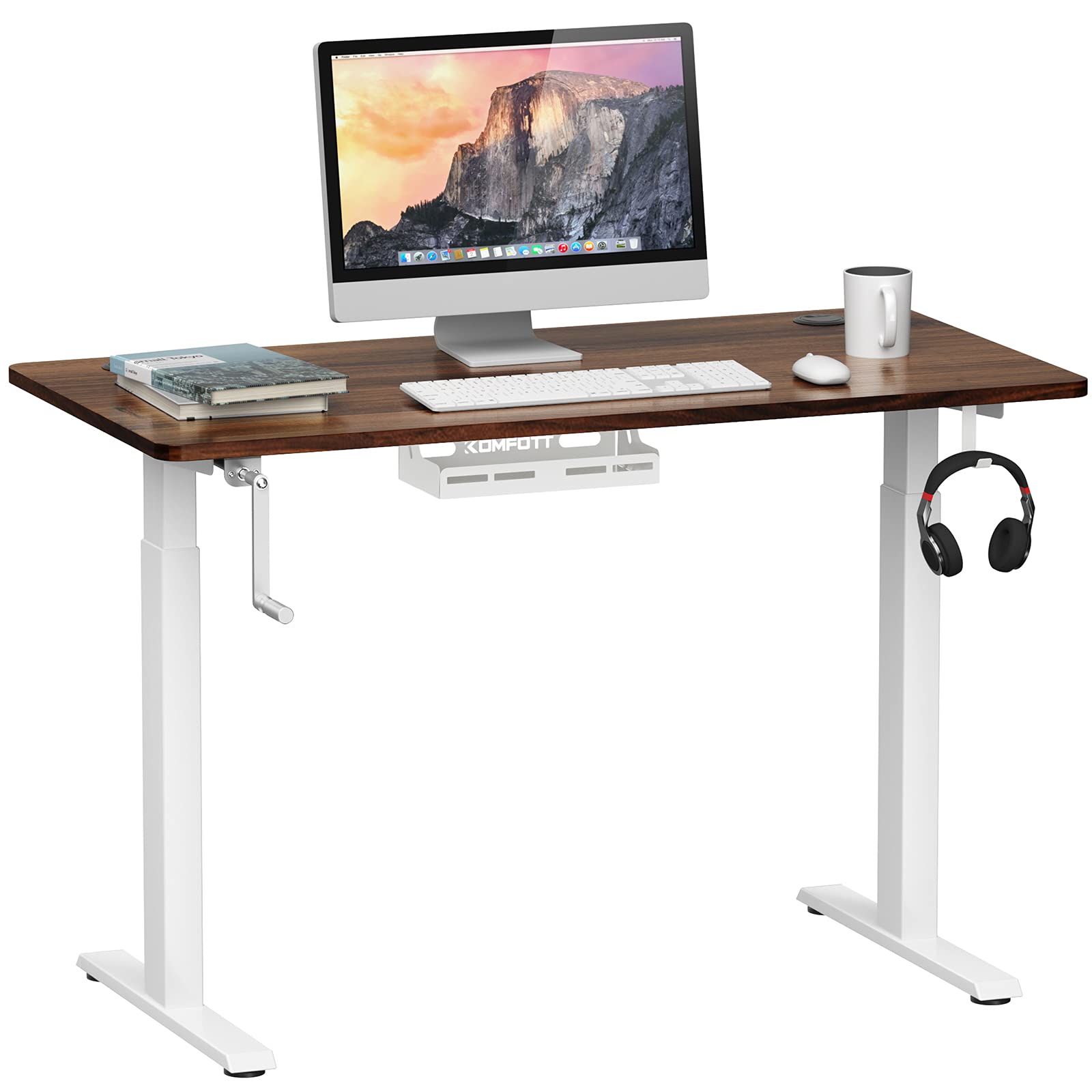 Tangkula Manual Height Adjustable Standing Desk, Sit to Stand Desk w/Foldable Crank Handle