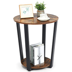 Tangkula Round End Table, 2-Tier Metal Sofa Table with Storage Shelf