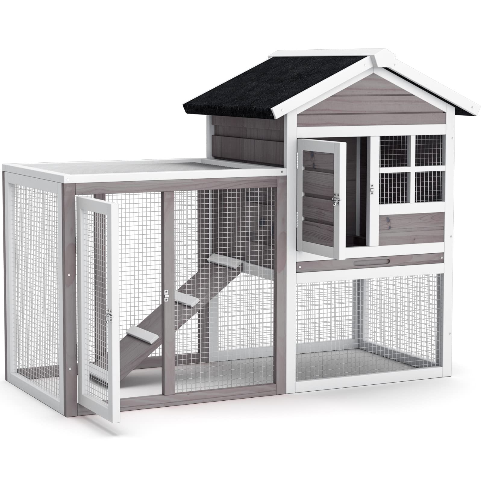 Tangkula Wood Rabbit Hutch, Outdoor Indoor Bunny Cage with Run