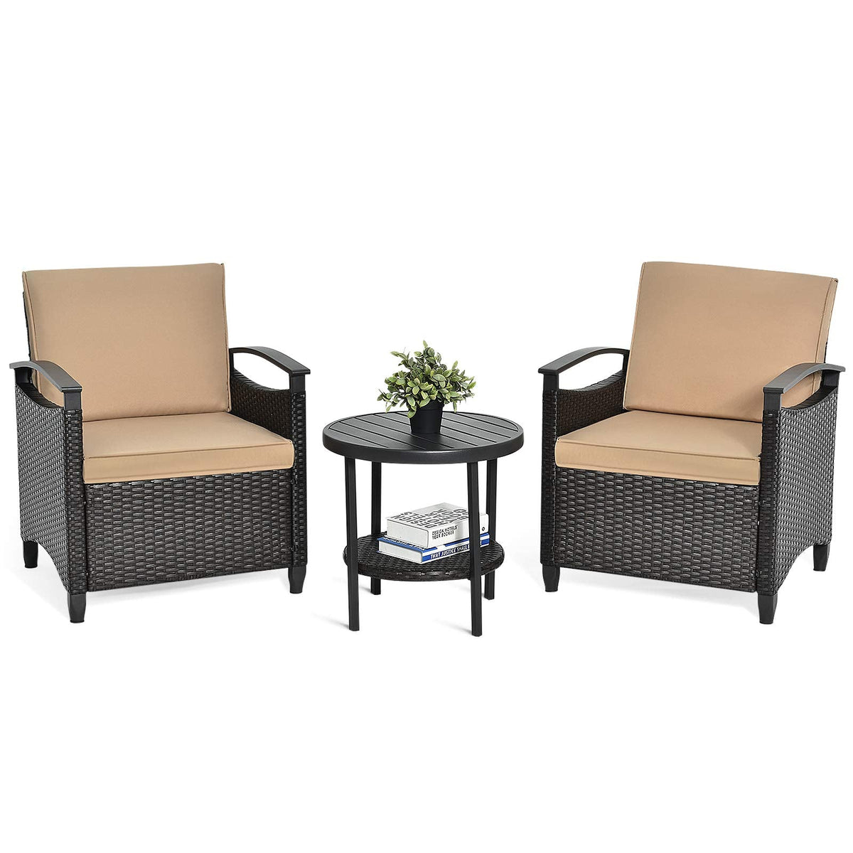 3 Piece Rattan Sofa Set, Patio Conversation Bistro Set w/Coffee Table