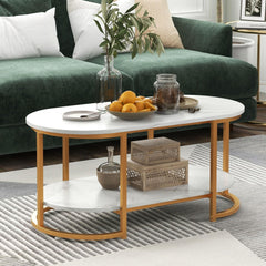 Tangkula Modern Coffee Table, 39” Oval Center Table w/White Faux Marble Top & Gold Finished Metal Frame (Modern, White, 39 Inch)