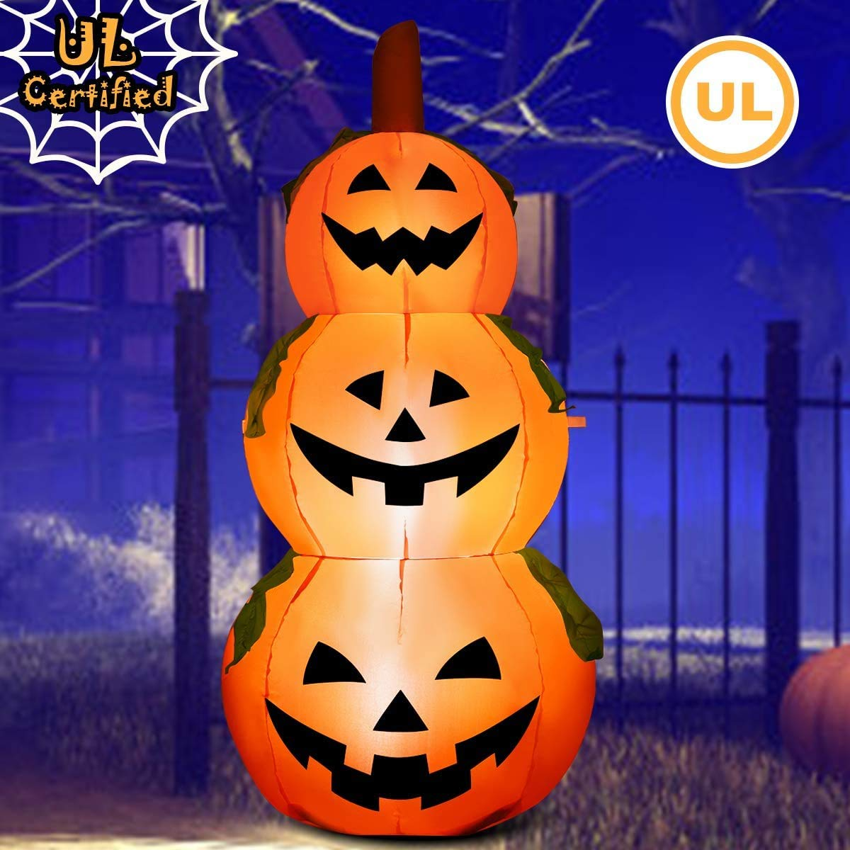 Tangkula 5.2 Ft Halloween Inflatable 3-Pumpkin Stack