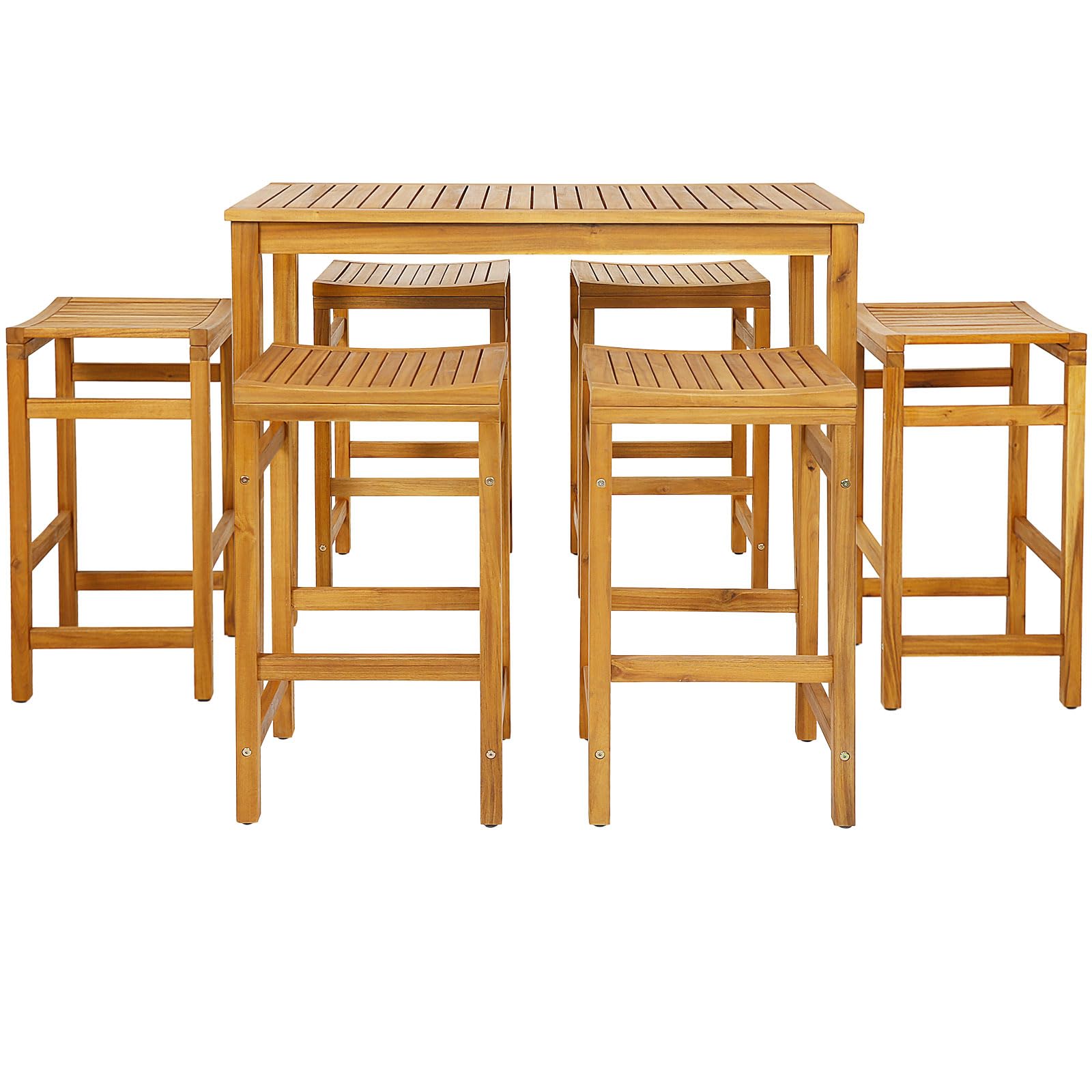 Tangkula 5 Piece Outdoor Acacia Wood Bar Table Set