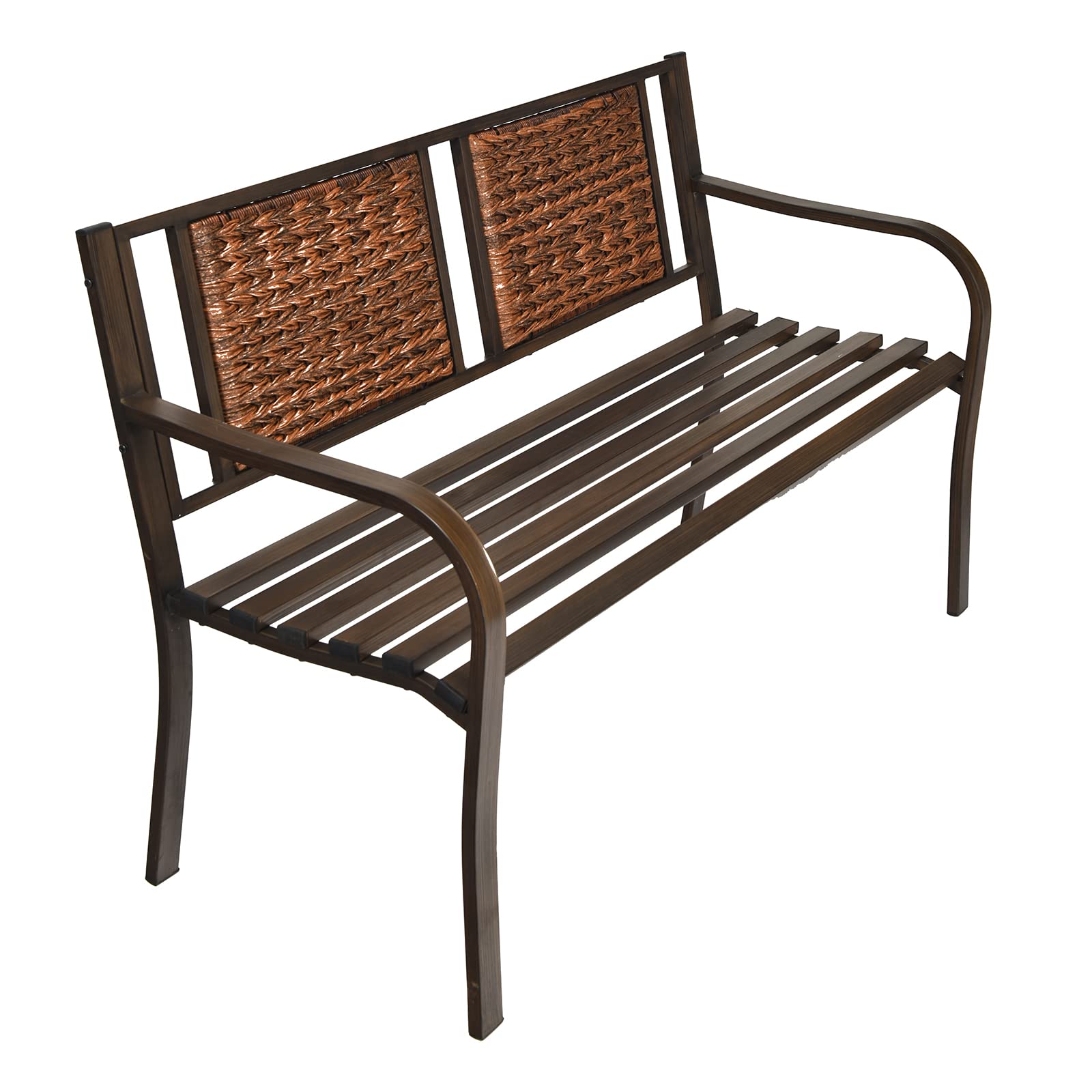 Patio Garden Bench with Wicker Backrest