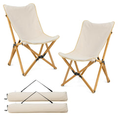 Tangkula Camping Chairs 2 Pack, Portable Folding Lawn Chair with Solid Bamboo Frame, Ultralight Canvas Seat