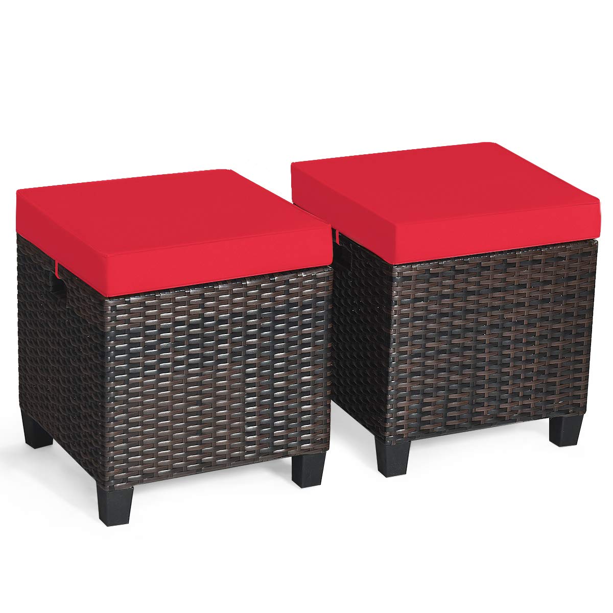 Tangkula 2 Pieces Outdoor Patio Ottoman, All Weather Rattan Wicker Ottoman Seat