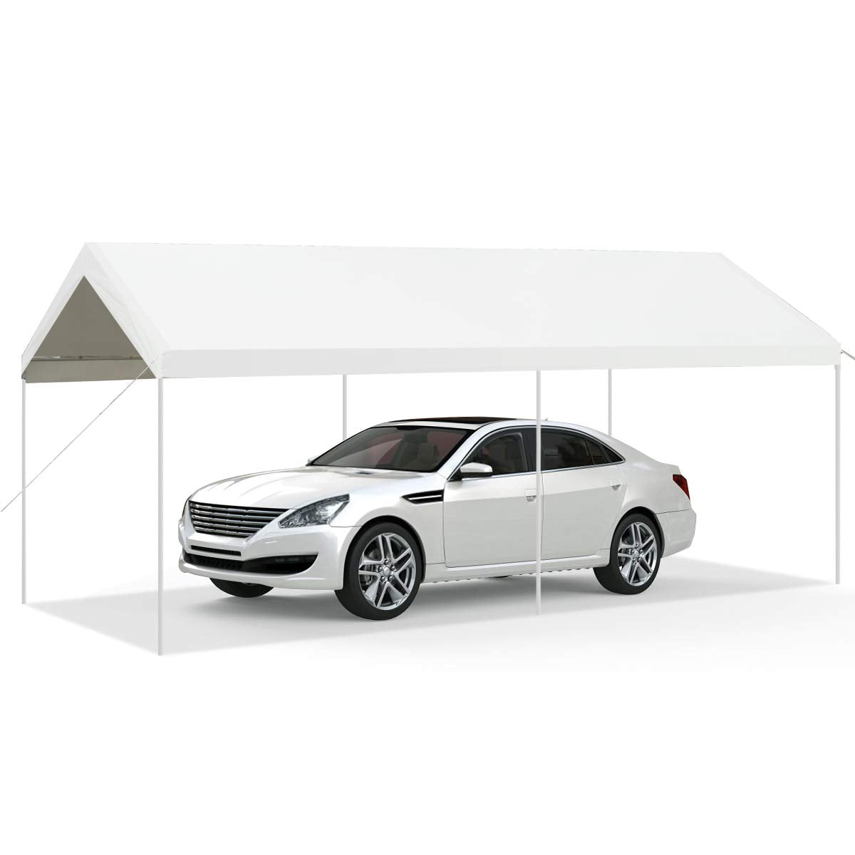 10 x 20 Feet Carport, Waterproof Car Canopy with 6 Steel Legs, Ball Bungees & Wind Rope