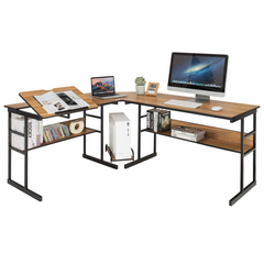 Tangkula 67 inches L-Shaped Desk, Corner Computer Desk with Bottom Bookshelves & CPU Stand