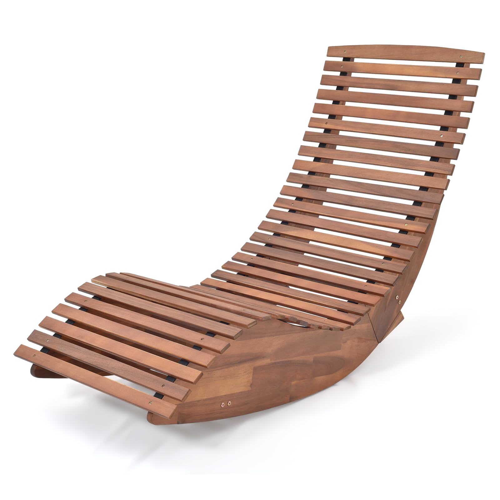 Tangkula Outdoor Acacia Wood Rocking Chair, Porch Rocker with Widened Slatted Seat and High Back