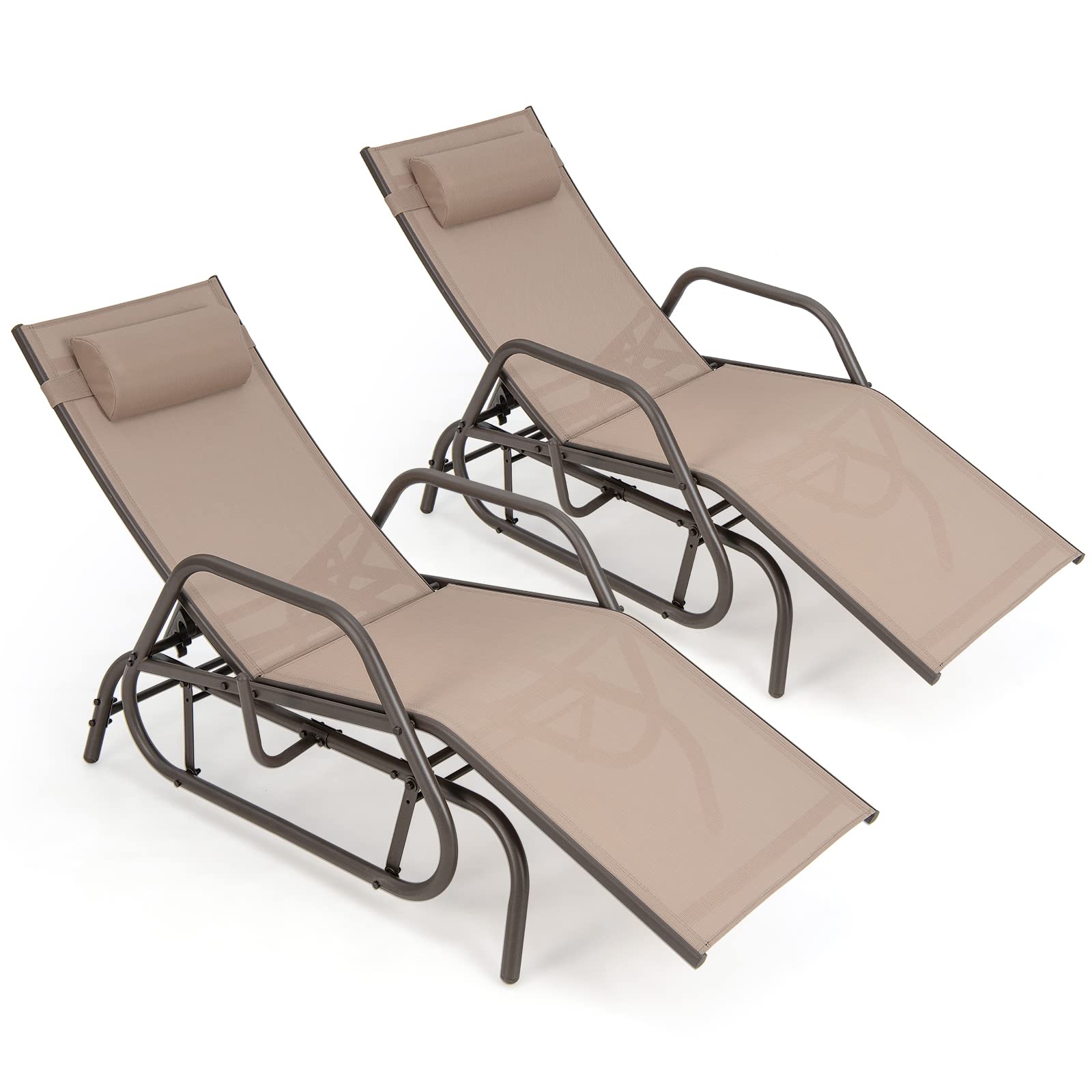 Tangkula Outdoor Chaise Lounge Glider Chair with Armrests and Pillow