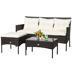 3 Pieces Patio Conversation Set, Outdoor PE Rattan Wicker Furniture Set